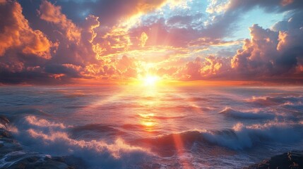 Fototapeta premium Happiness symbolized by a sunbeam breaking through storm clouds (focus on, fleeting joy, dynamic, Manipulation, cliffside backdrop)