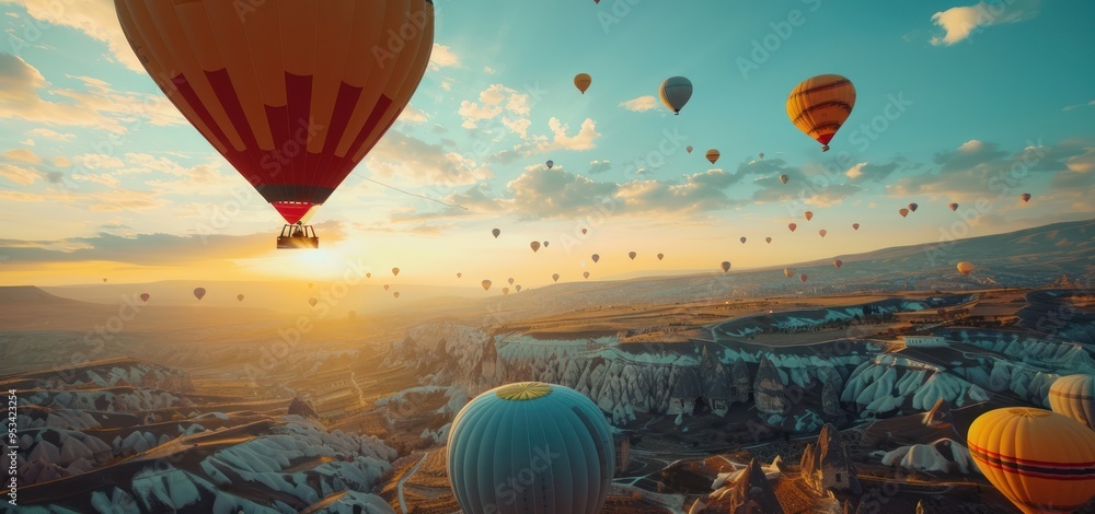 Sticker Hot Air Balloons Over Cappadocia at Sunrise