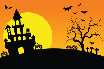 castle in the woods, bakcground for halloween banner