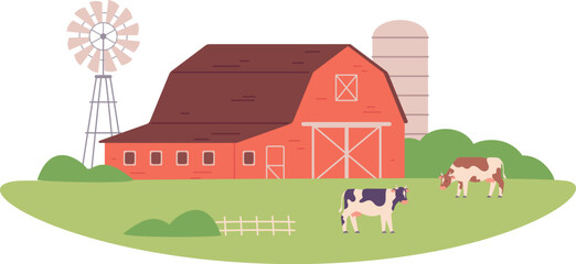 Farm icon. Countryside rural landscape color drawing