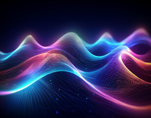 Fototapeta premium Iridescent Holographic Rainbow Waves Abstract Futuristic Background with Shimmering Fluid Colors