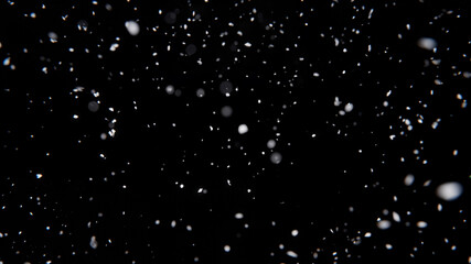 Snowfall on Black Background with Blurred Snowflakes – 3D Render