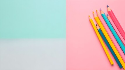 Fototapeta premium Colorful Pencils on Pastel Background, Minimalist Design