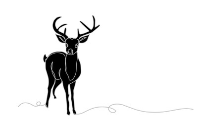 Continuous line drawing abstract deer. Modern one line animal illustration, aesthetic contour. Head of Christmas Santa reindeer for greeting cards, prints, poster, sticker, logo. banner. Vector.