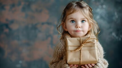 Curious Child Examining Wrapped Gift with Doubtful Expression
