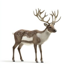 Fototapeta premium Fawn Deer with Large Antlers on White Background.