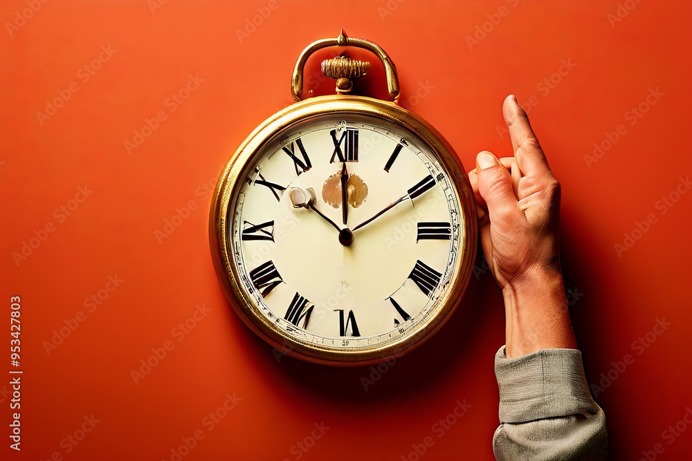 Wall mural midday clock hands pointing to oclock representing the peak of t