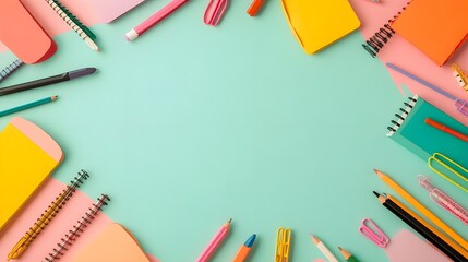 Colorful School Supplies Flat Lay Background
