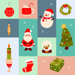 New Year, square Christmas seamless pattern, background for wrapping paper or fabric.