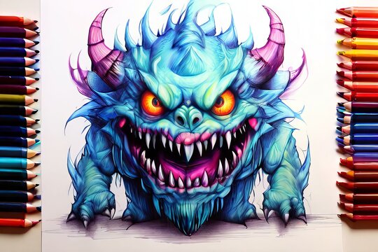 monster drawings kids may create unique monsters with sharp teet