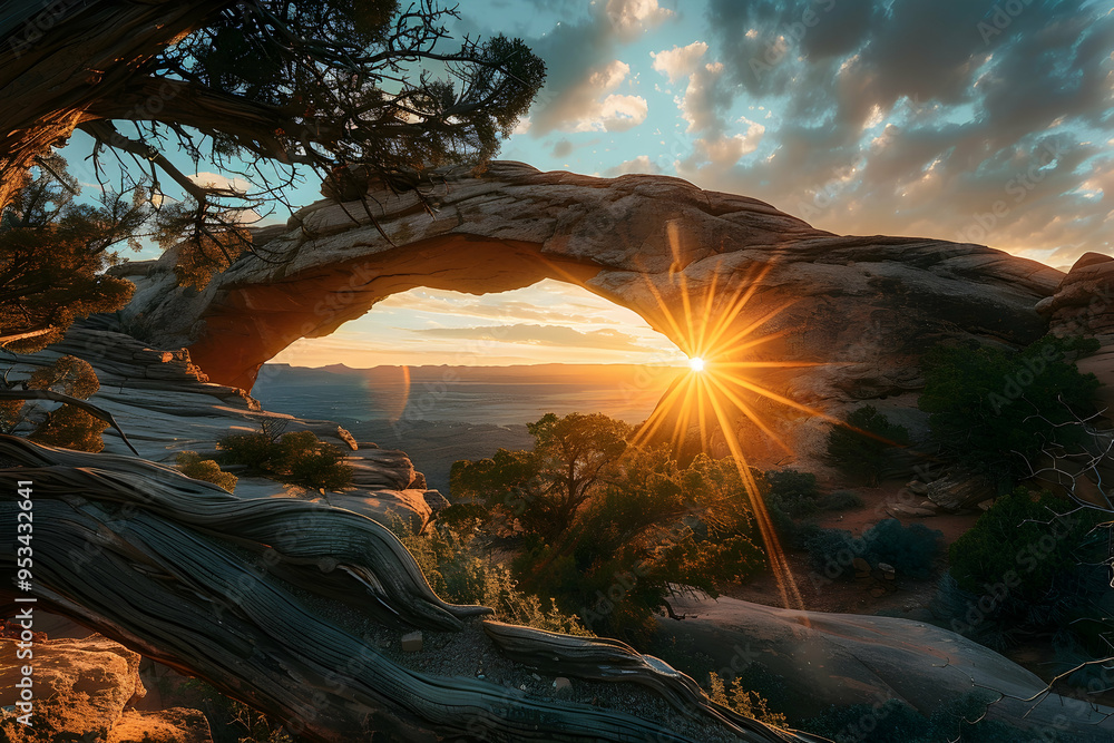 Wall mural sunset over the mountains