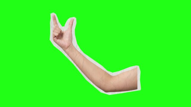 hand with poses stop motion, paper up contemporary art on green screen, Modern magazine collage design, suitable for intro, graphic resources, video explainer, etc. 4K animation.