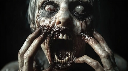 a horror face, hyper realistic, walking dead, scream