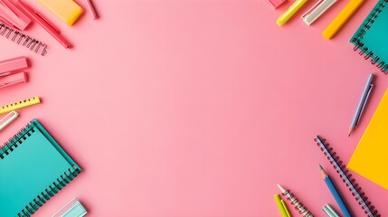 Fototapeta premium Colorful Stationery Flatlay with Copy Space for Back to School