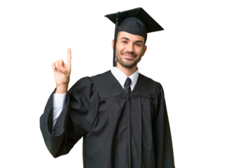Young university graduate man over isolated background showing and lifting a finger in sign of the best