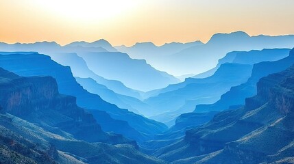 Obraz premium A panoramic perspective fromop of mountaintops with sunlight beaming onto distant peaks