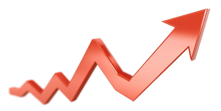 Red upward arrow graph showing rising trend, cut out - Powered by Adobe