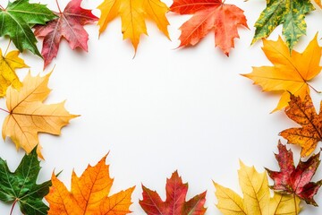 Fototapeta premium Autumn Maple Leaves Flat Lay White Background created with Generative AI