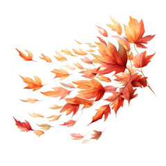 Watercolor Autumn Leaves Isolated on a Transparent Background
