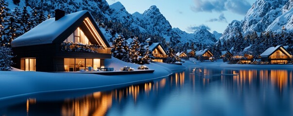 Fototapeta premium Charming village covered in a blanket of snow, cozy cottages, winter charm, festive cheer, idyllic tranquility, pencil strokes, high-quality, realistic :: sleigh rides, snowball fights, icicle-laden