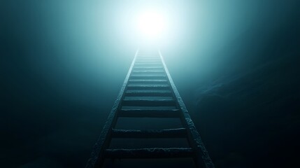 Ladder to Success: A ladder reaching towards a bright light symbolizes the climb, determination, and ambition needed for startup success.