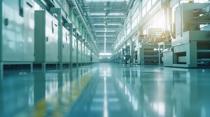 Modern Factory Interior with Advanced Equipment and Clean Aesthetic