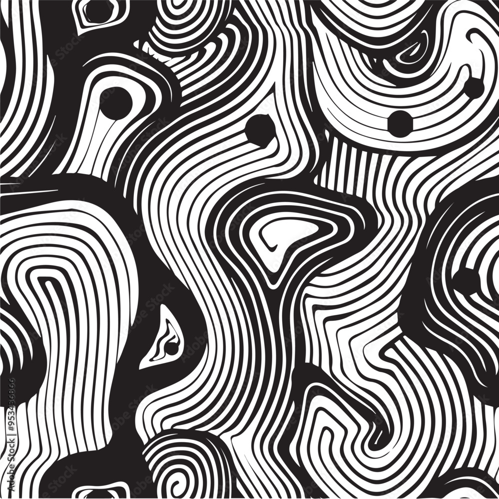 Poster monochrome abstract doodle with lines creating a seamless pattern geometric stripes and swirling wav