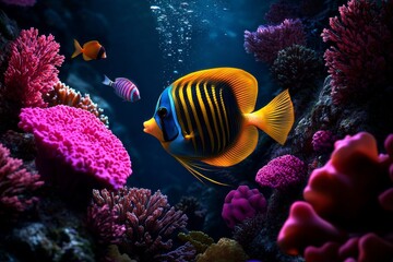 Enchanting underwater coral reef with vibrant marine life, colorful wonders, underwater exploration, biodiversity, pencil illustration, high-quality, clipart :: tropical fish, swaying corals,