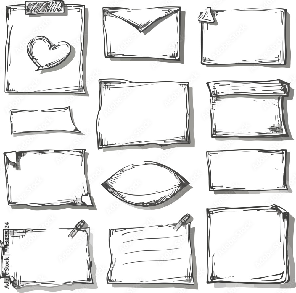 Aufkleber charcoal doodle sketch frames and sticky note reminders for bullet journals hand drawn design elemen