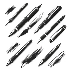 Charcoal Doodle Scribble Writing Drawing Tools Illustration Set Pen Marker Brush Highlighter Stationery for Office Art School Design Element Creative Hand Drawn Icon Collection