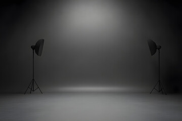 Empty gray background and spotlight with studio for showing or design. Blank backdrop made from cement material. Realistic 3D render.