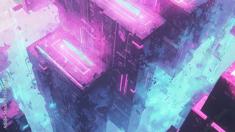 Poster pink and blue cubes in a computer-generated image