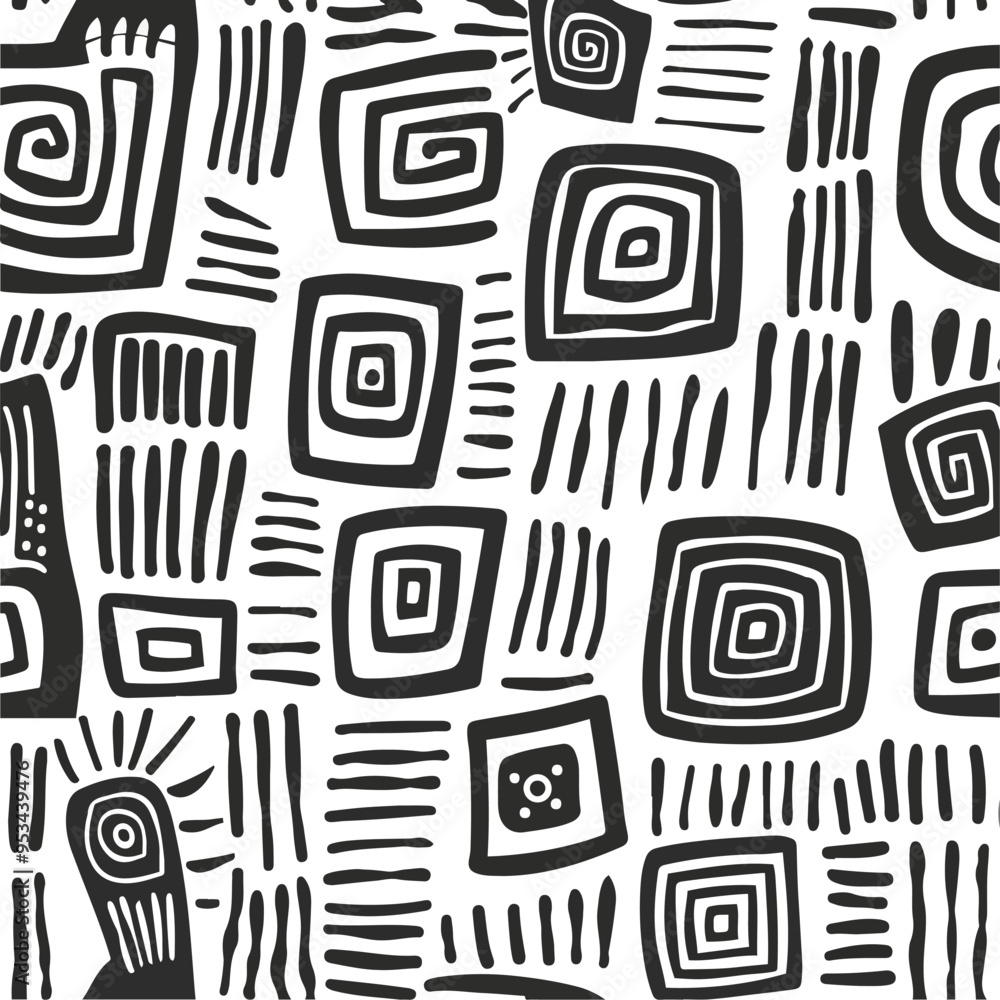 Poster seamless charcoal doodle scribble pattern abstract geometric shapes squares and lines in inspired by