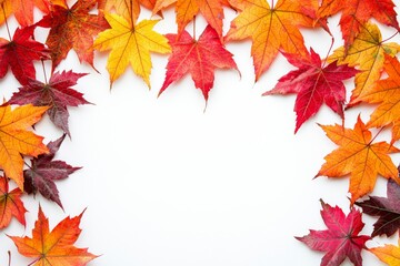 Fototapeta premium Autumn Maple Leaves Flat Lay White Background created with Generative AI