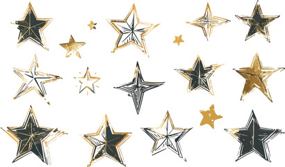 Obraz premium Charcoal Doodle Scribble Gold and Black Hand Drawn Stars Celestial Starry Night Sky Galaxy Aesthetic Mystical Spiritual Cosmic Space Astrology Scrapbook Digital Download Clipart Icon Logo Elements