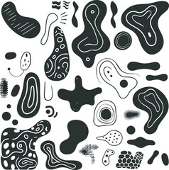 Charcoal Doodle Scribble Collection Organic Shapes Abstract Graphic Elements Modern Mid Century Style Design Isolated on White for Prints Posters Branding