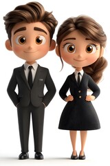 Fototapeta premium Isolated 3D cartoon animation of professional workers in office attire on a white background