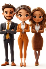 Fototapeta premium 3D cartoon render of professional office workers in formal attire, isolated on a white background