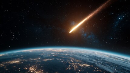 Glowing Comet Streaking Across Starry Night Sky