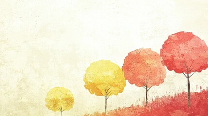 Fototapeta premium Painting of tree line with golden, scarlet, and orange foliage