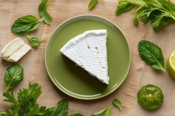 Single Goat Cheese Slice on Fresh Background: A Gourmet Snack Option