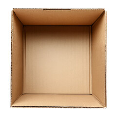 Fototapeta premium An empty cardboard box is positioned alone against a PNG backdrop, ideal for packing items for shipping, empty open cardboard box for shipping on transparent background