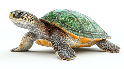 Obraz premium a turtle on a white background, featuring a green and yellow shell on its back