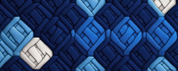 A blue and white patterned background with a white flower in the middle