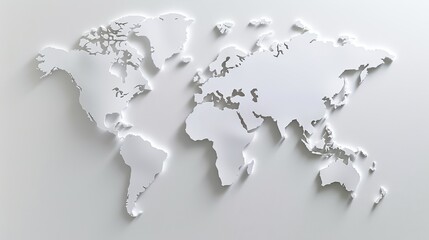 Naklejka premium Realistic 3D Papercut World Map on Isolated White Background