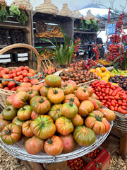 A range of tomatoes at the produce section of the Oranjezicht City Farm at the Waterfront in Cape Town 