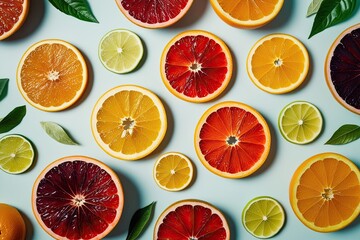 Obraz premium Exotic Citrus Slices Showcased on a Crisp Clean Background