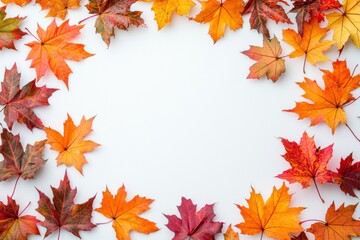 Autumn Maple Leaves Flat Lay White Background created with Generative AI
