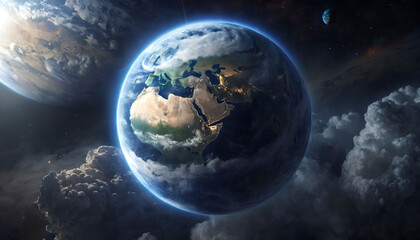 a colorful abstract background of earth in the universe, a closeup view in galaxy