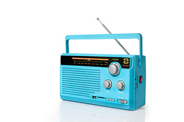 Retro Blue Radio Receiver with Clipping Path Isolated on White Background.
